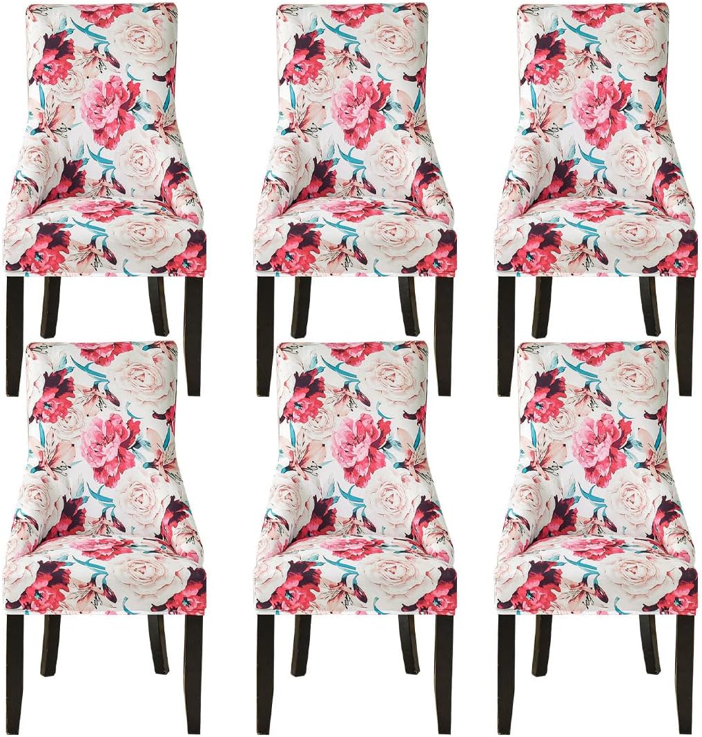 Stretch Printed Wingback Chair Cover Slipcover Set of 6 Reusable Washable Accent Chair Covers Arm Chair Protector for Dining Room Banquet Home Decor 13