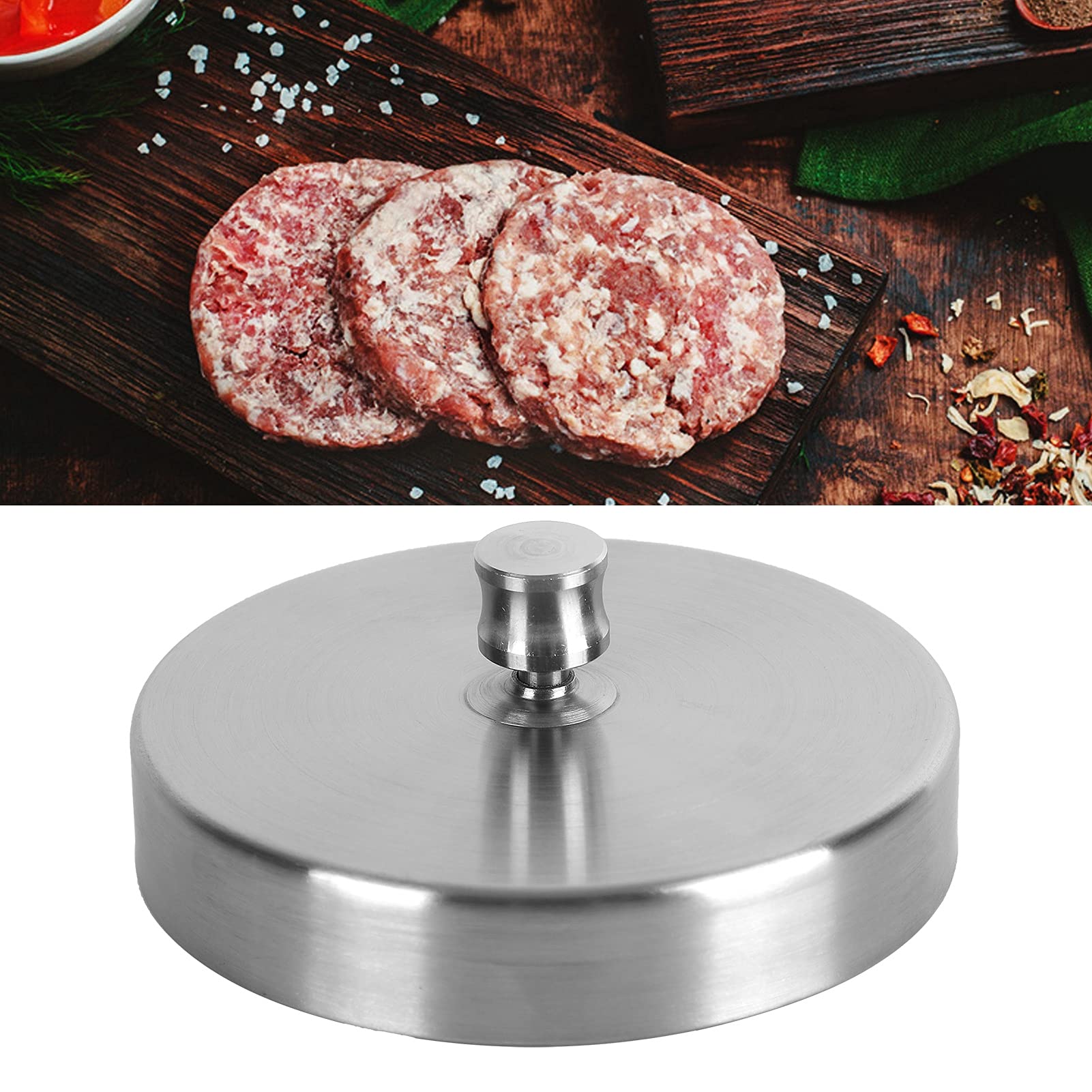 Pressa per hamburger in acciaio inox di qualità alimentare con rivestimento antiaderente Patty Presse con manico regolabile