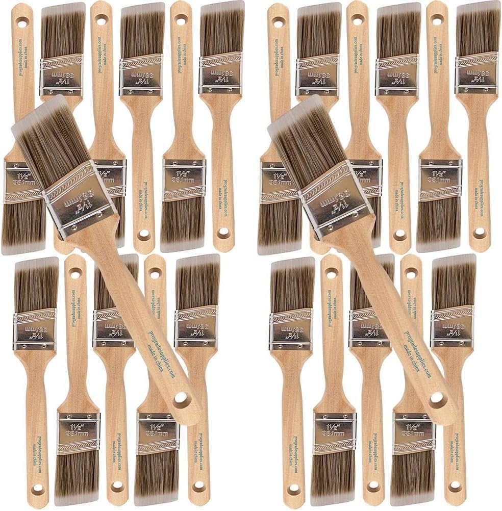 Pro Grade Paint Brushes, 1.5 Inch Angle Paint Brush, Walls & Trim, 12 Pack | Sash, cut-in & detail work | Furniture, cabinets & doors | Interior & exterior | Latex, oil & stain | Medium stiff bristles