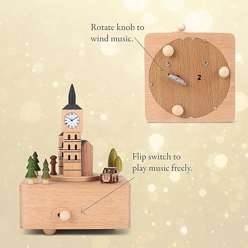 Miniatura 5 de Cottage Garden Big Ben - Figura musical de madera de madera de haya, 6 pulgadas