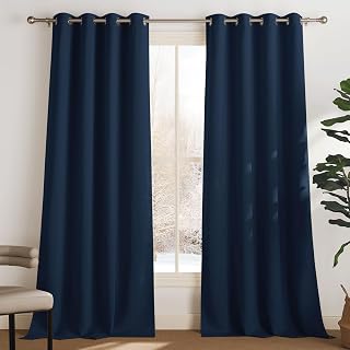 PONY DANCE Cortinas Termicas Aislantes Frio y Calor Opacas, Curtains Blackout con Ojales para Salon/Dortmitorio Matrimonio/Comedor 2 Piezas,140x240cm,Azul Marino