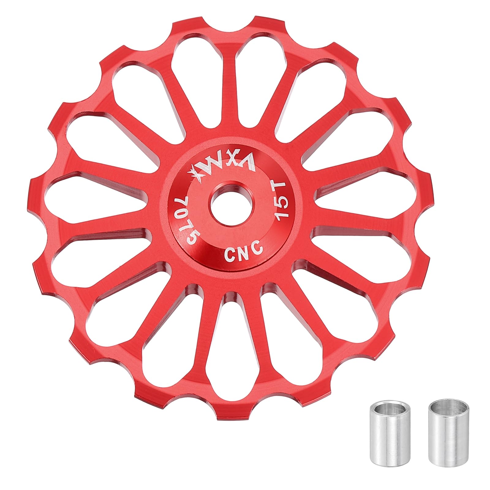 sourcing map 1 Set Bicycle Rear Derailleur Pulley 15T Ceramic Bearing Wheel Aluminum Alloy Guide Roller Wheels for 8/9/10/11 Speed Transmission System Road Bike Mountain Bike MTB BMX, Red