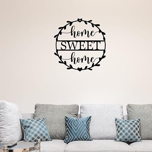 Miniatura 5 de Metal Home sweet home Sign Wall Art Decor for Gift Present Indoor Home Bedroom Living Room Decorations (Black 28 x 28 cm)