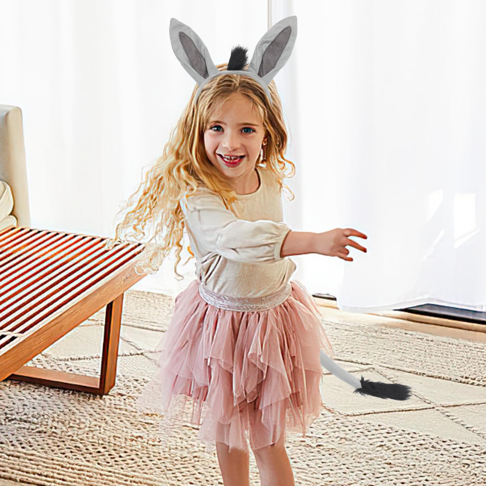 Kisangel 1 Set Donkey Ears Headband & Tail - Kids/adults Fancy Dress Props for Carnival Halloween Kids Party Costume Accessories - Image 2