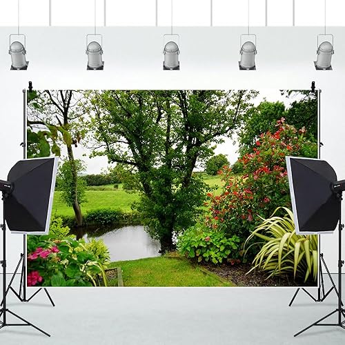 Miniatura 6 de CSFOTO Telón de fondo de jardín de 7 x 5 pies para primavera, picnic al aire libre, campo de fotografía, campos, árboles, parque, río, primavera,