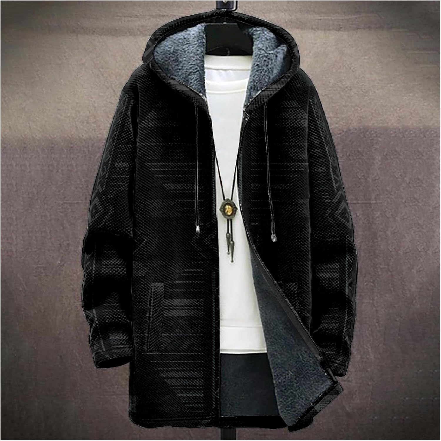 Cardigan Mens Hoodies Zip Up Aztec Tribe Ethnic Fleece Fall Oversized Novelty Open Front Drawstring Hooded Coat - Image 2