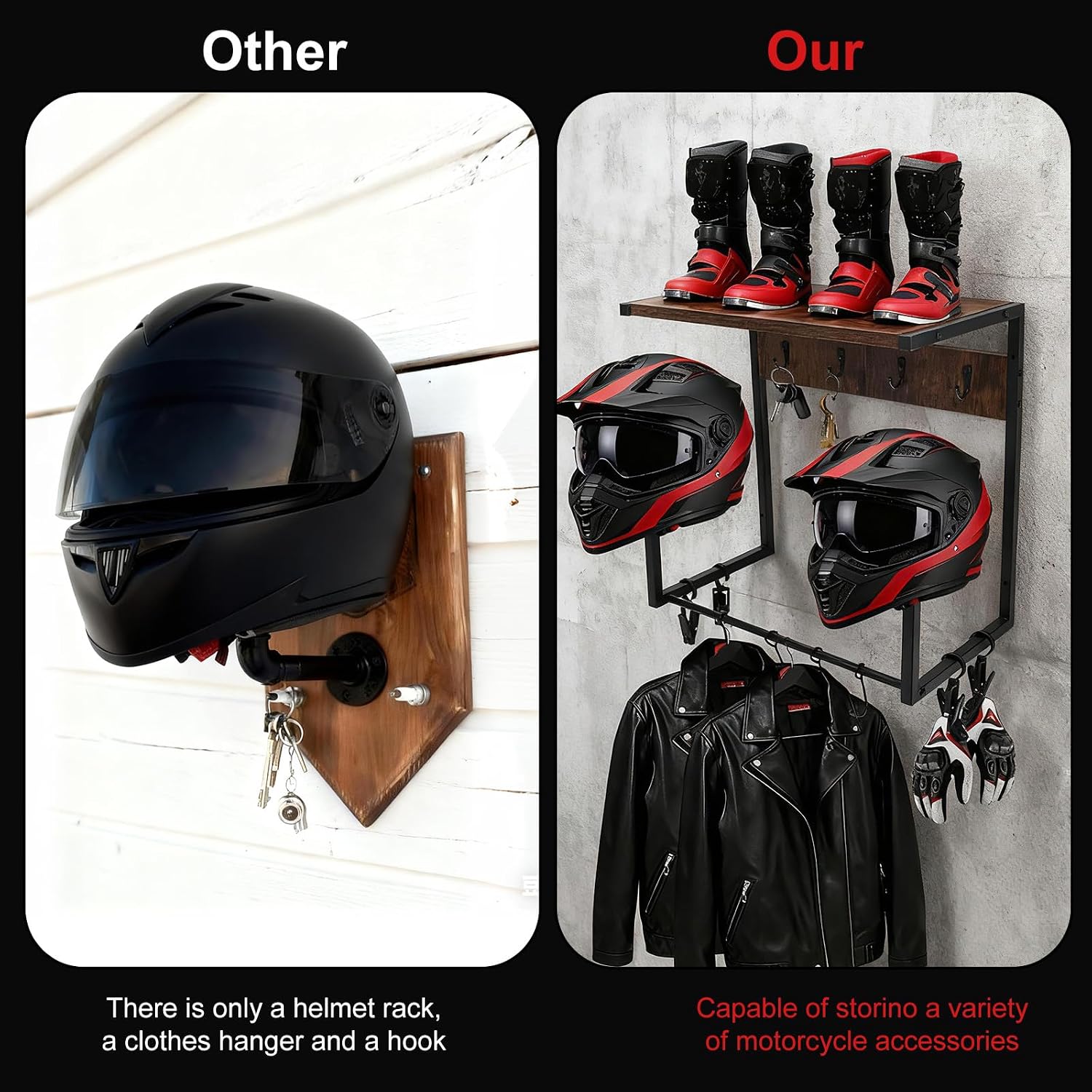 Motorcycle Helmet Wall Mount Rack, HeavyDuty Helmet Holder