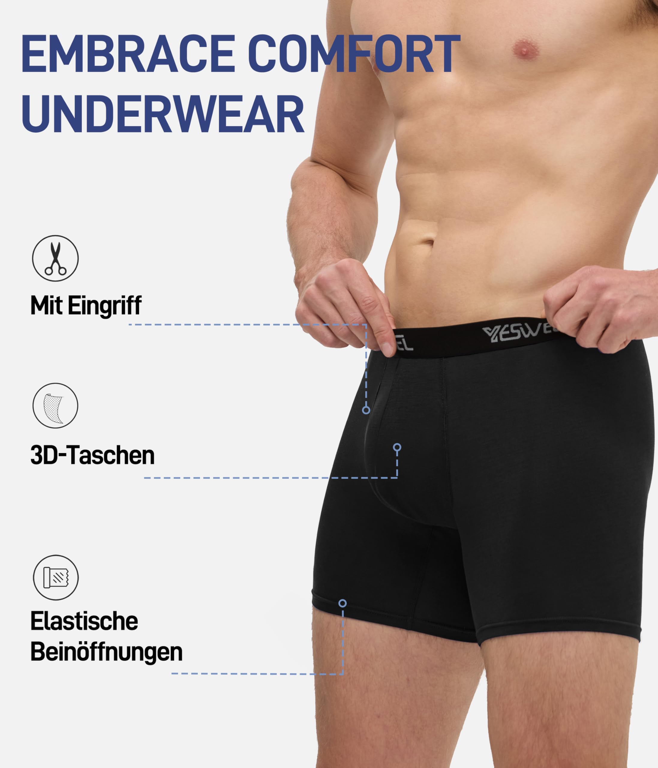 YESWEL Bambus Boxershorts Herren 6er oder 10er Pack, Langes Bein Unterhosen Männer Ohne Kratzenden Zettel Unterwäsche Atmungsaktive Retroshorts Boxer mit Eingriff (Gr.S-4XL)