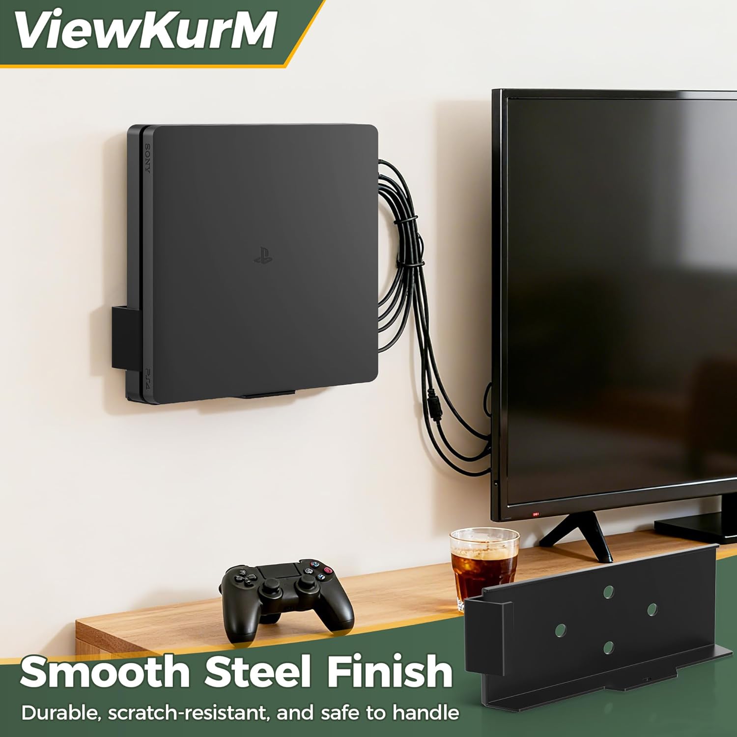 Wall Mount for PS4 Slim with Advanced Cooling,Vertical Wall Mount for PS4, Space-Saving Stand for PS4 Slim, Low-Profile Design for PS4 Slim Console, Accessories of PlayStation 4