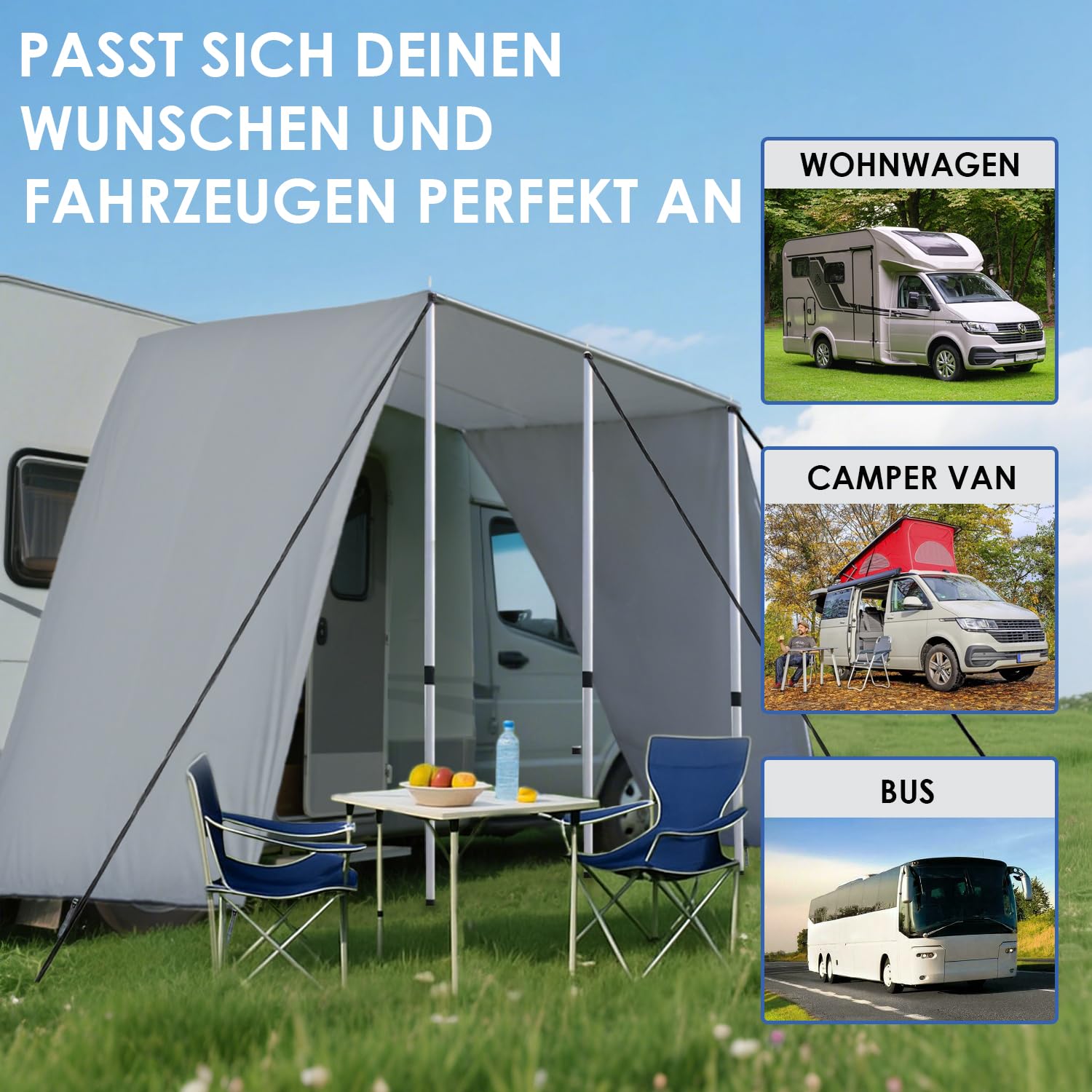 Vorzelt Wohnwagen, Sonnensegel 4 X 2.4m, Mit Kederschiene 4m (4-7mm), DREI  Seiten Tarp, Tarp Mit Stangen, Sonnensegel Camping, Sturmband FR Vorzelt,  Camping Zubehr, Auto : Amazon.de: Sport & Freizeit