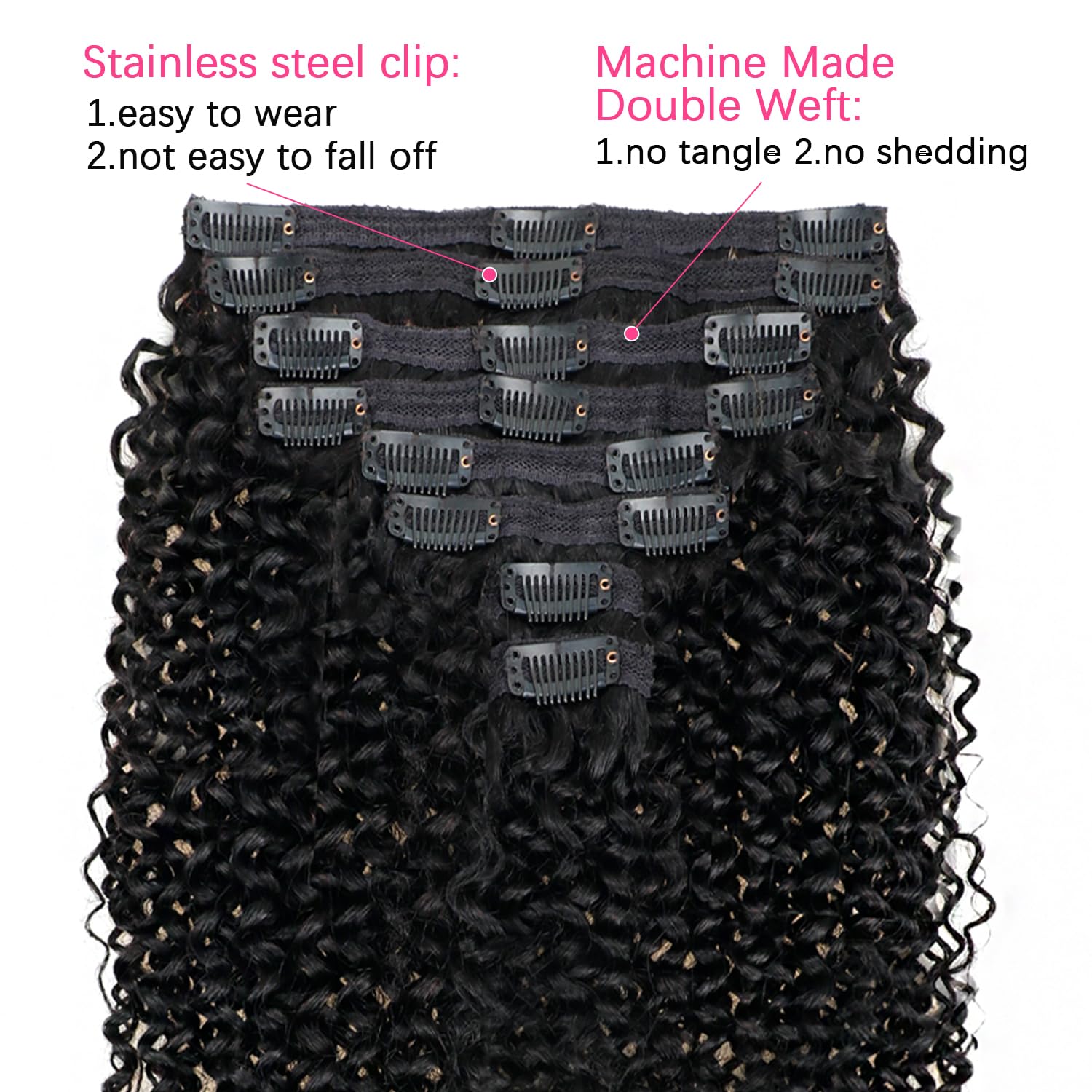 14 Inch 3c 4a Kinky Curly Clip in Hair Extensions Real Human Hair For Women Affordable Kinky Curly Clip ins Natural Color Clip in Hair Extensions 120g/pack