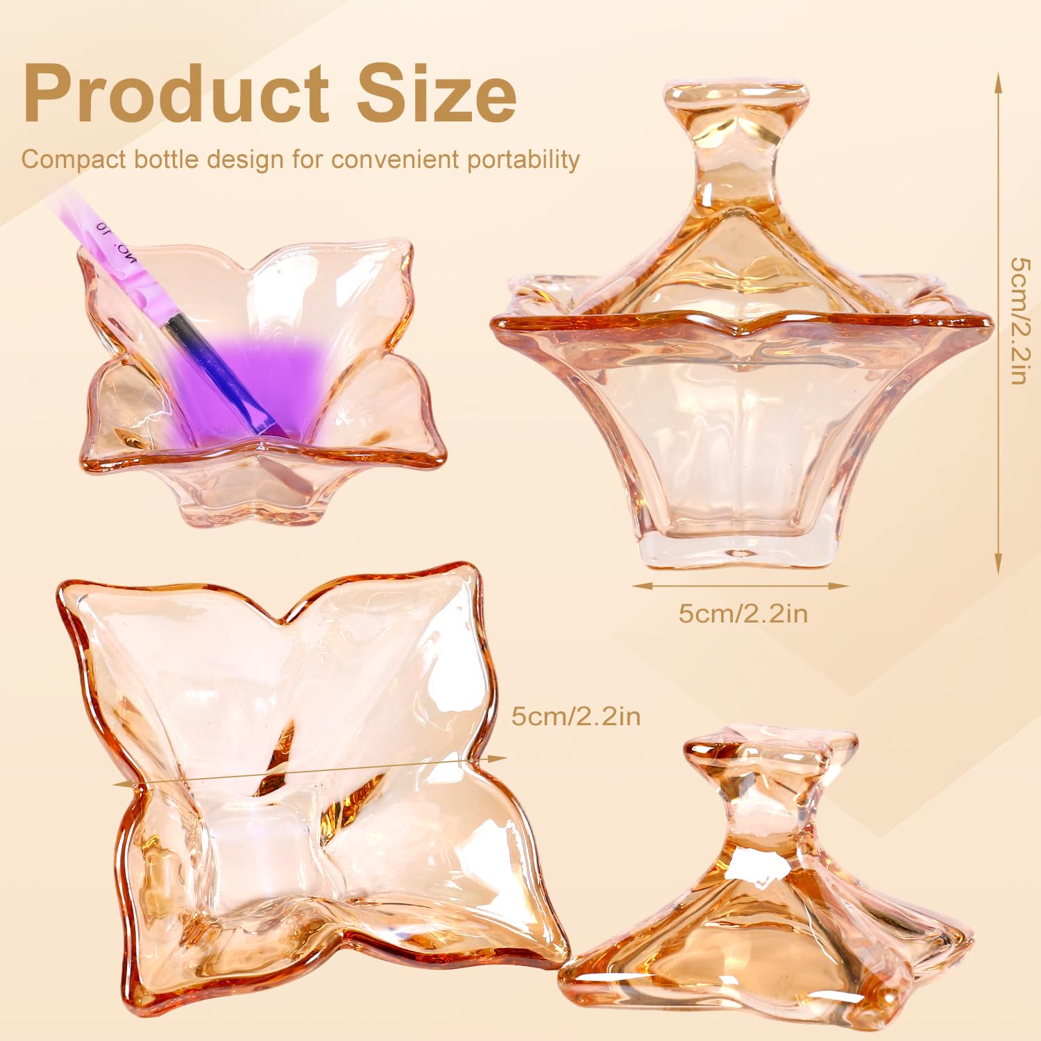 Flower-Shaped Glass Dappen Dish for Acrylic Nails – Crystal Clear Monomer Liquid & Powder Holder, Elegant Petal Design Nail Art Palette for Polygel, Nail Glue, and Remover