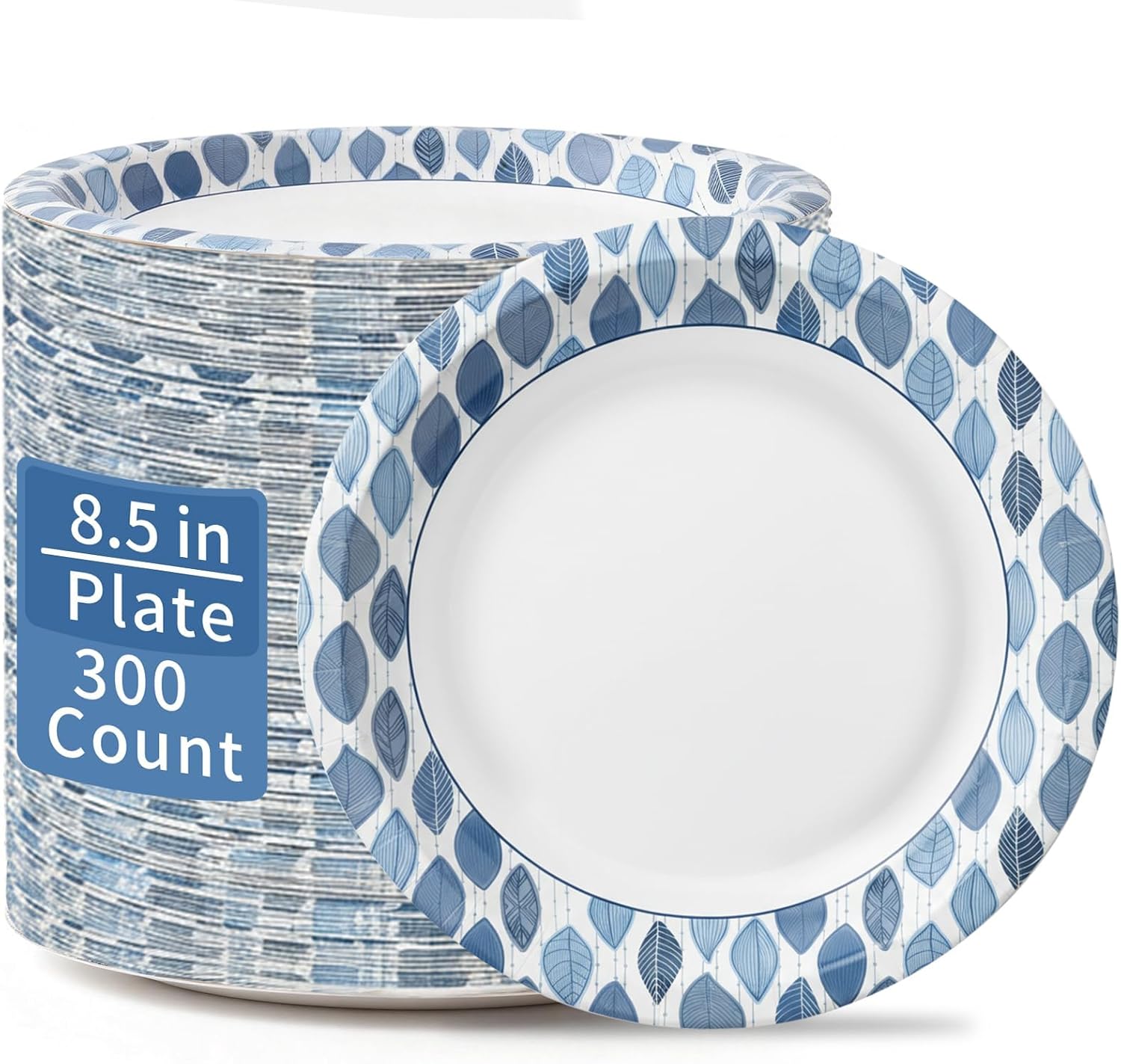 OuMuaMua 8.5 Inch Paper Plates, 300 Count Heavy Duty Disposable Plates, Soak Proof & Cut Resistant, Microwave Safe, Sturdy Bulk Plates for Everyday Meals & Family Use