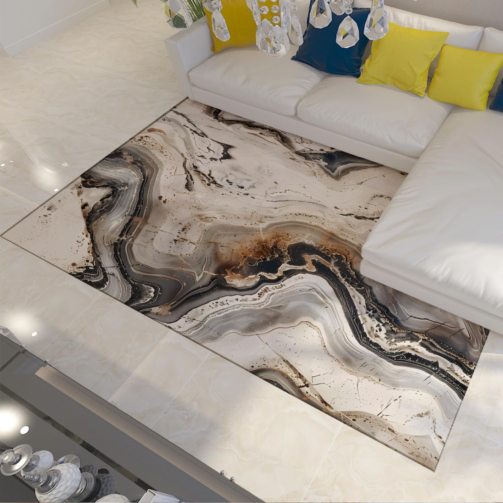 Tapis anti-glisse marbre abstrait 90x120 pour couloir sécurisé