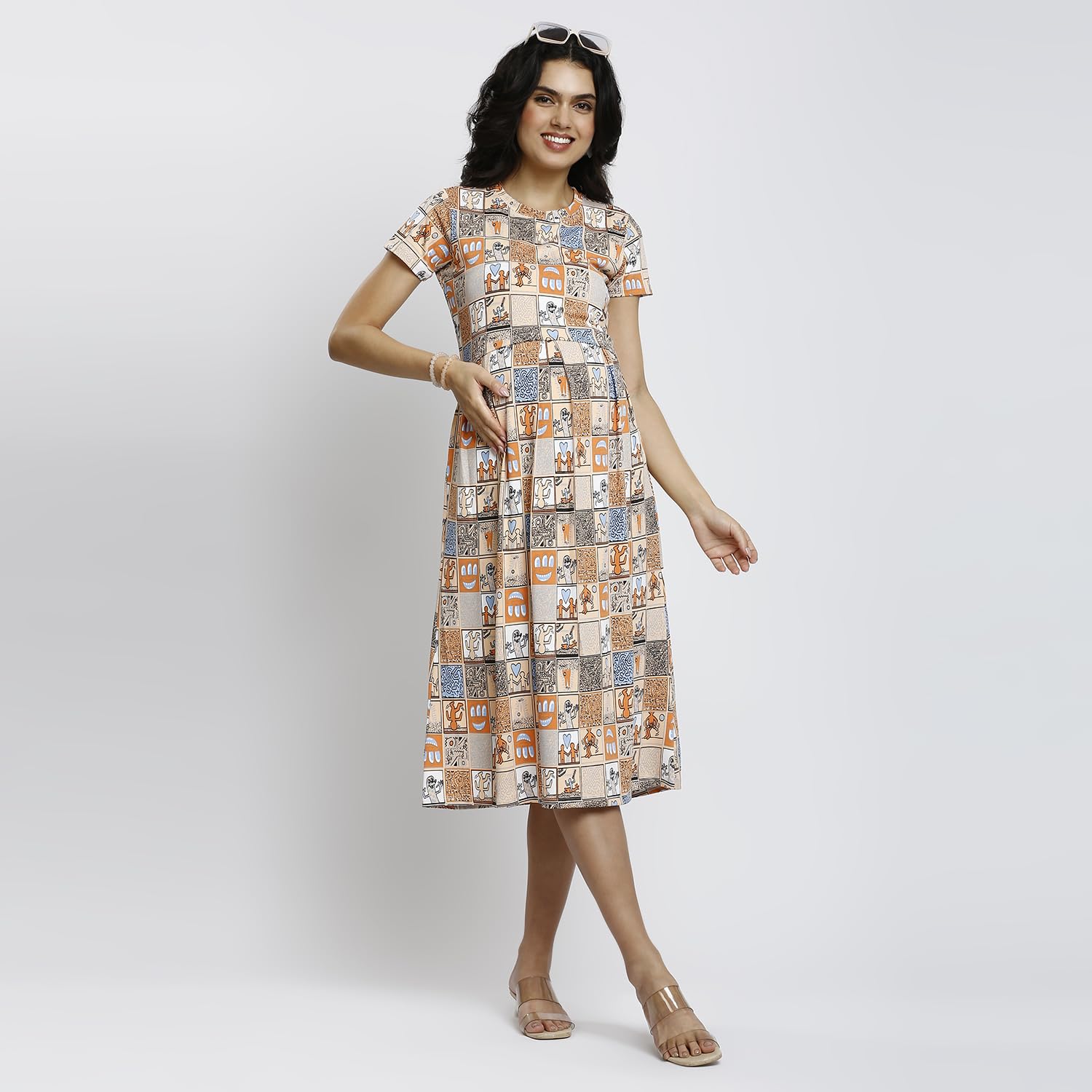 True Shape Maternity Dresses for Women Cotton | Stretchable Zipless Feeding Loungewear Kurta with Side Pockets in Knitted Hosiery for Pre & Post Partum(TS493-3XL, Pastel Orange) 2