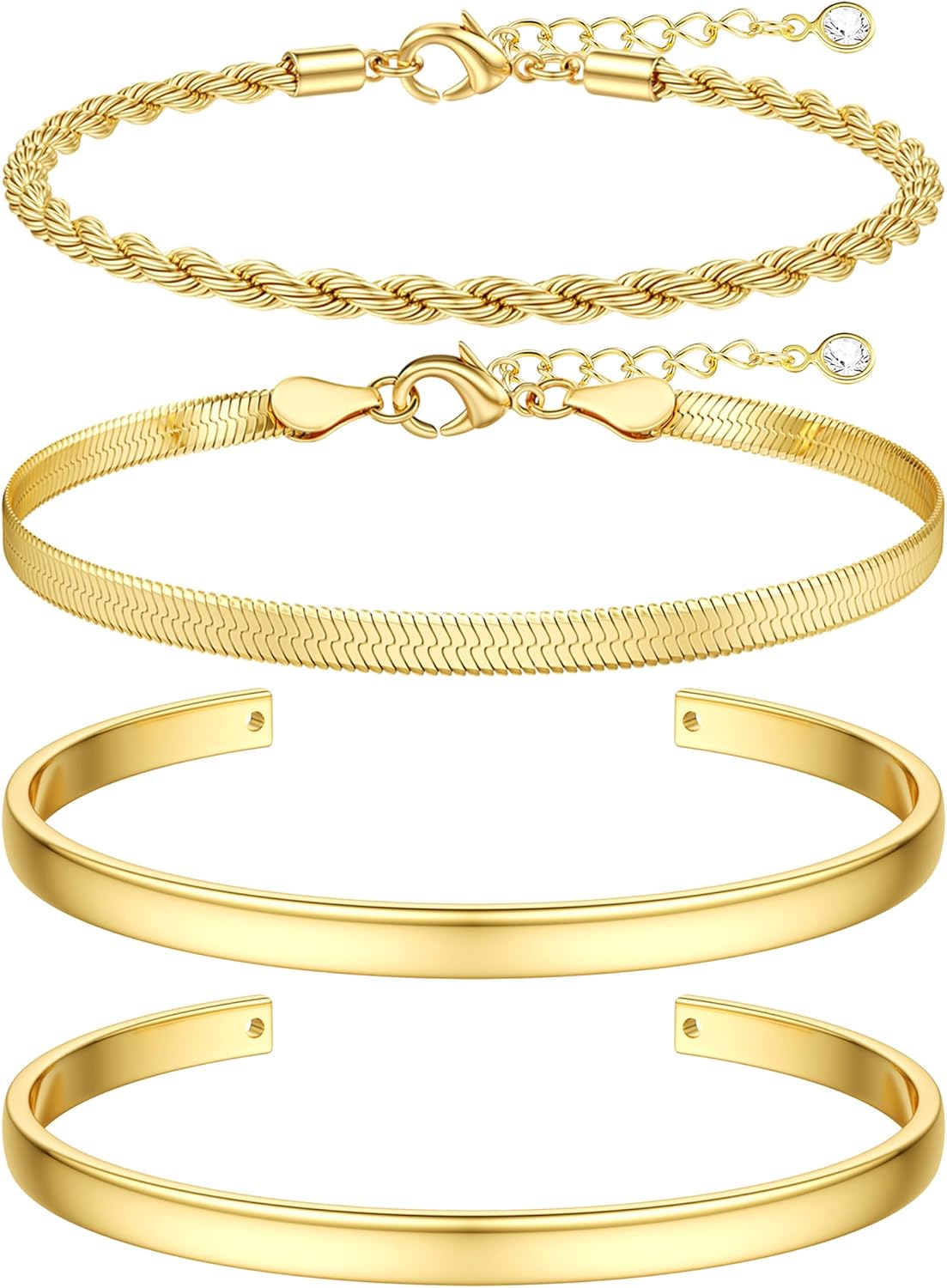 TEN MIRO 16K Chunky Gold Plated Bracelets for Women Non Tarnish,Gold Plated Bracelets Stack Layered Bangles Cuff Bracelet Waterproof Gold Bracelet Stack for Women Trendy