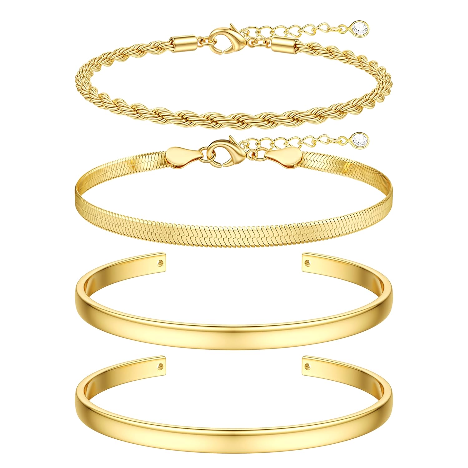 TEN MIRO 16K Chunky Gold Plated Bracelets for Women Non Tarnish Gold Plated Bracelets Stack Layered Bangles Cuff