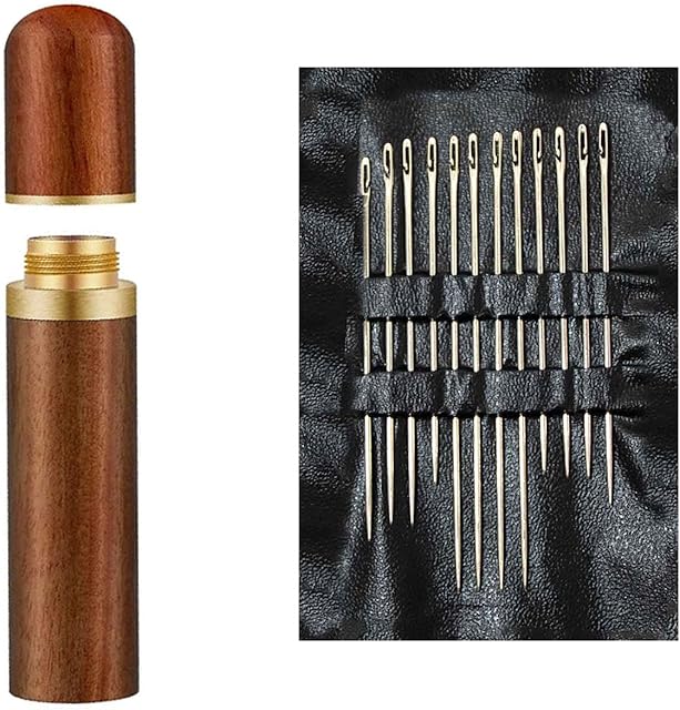 MYLERCT 12 Pcs Self Threading Sewing Needles, Stainless Steel Sewing Needles, Embroidery Needles with Wooden Needle Case, Sewing Needles Set for Stitching Embroidery DIY Sewing Craft