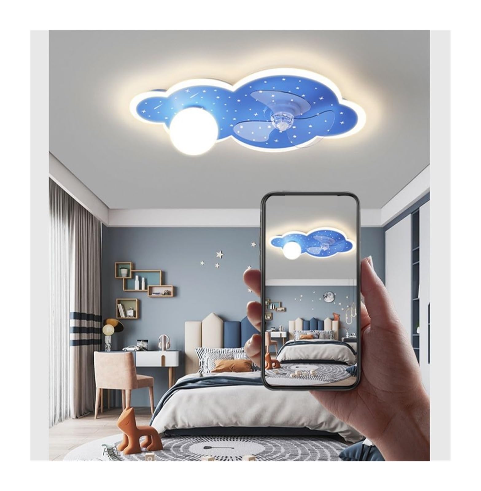 Ventilatore da soffitto con luci Camera dei Bambini Camera da Letto Ventilatore da soffitto Luce LED Blu Nuvola Luce Silenziosa Scandinava Moderna Minimalista Luce della Stanza