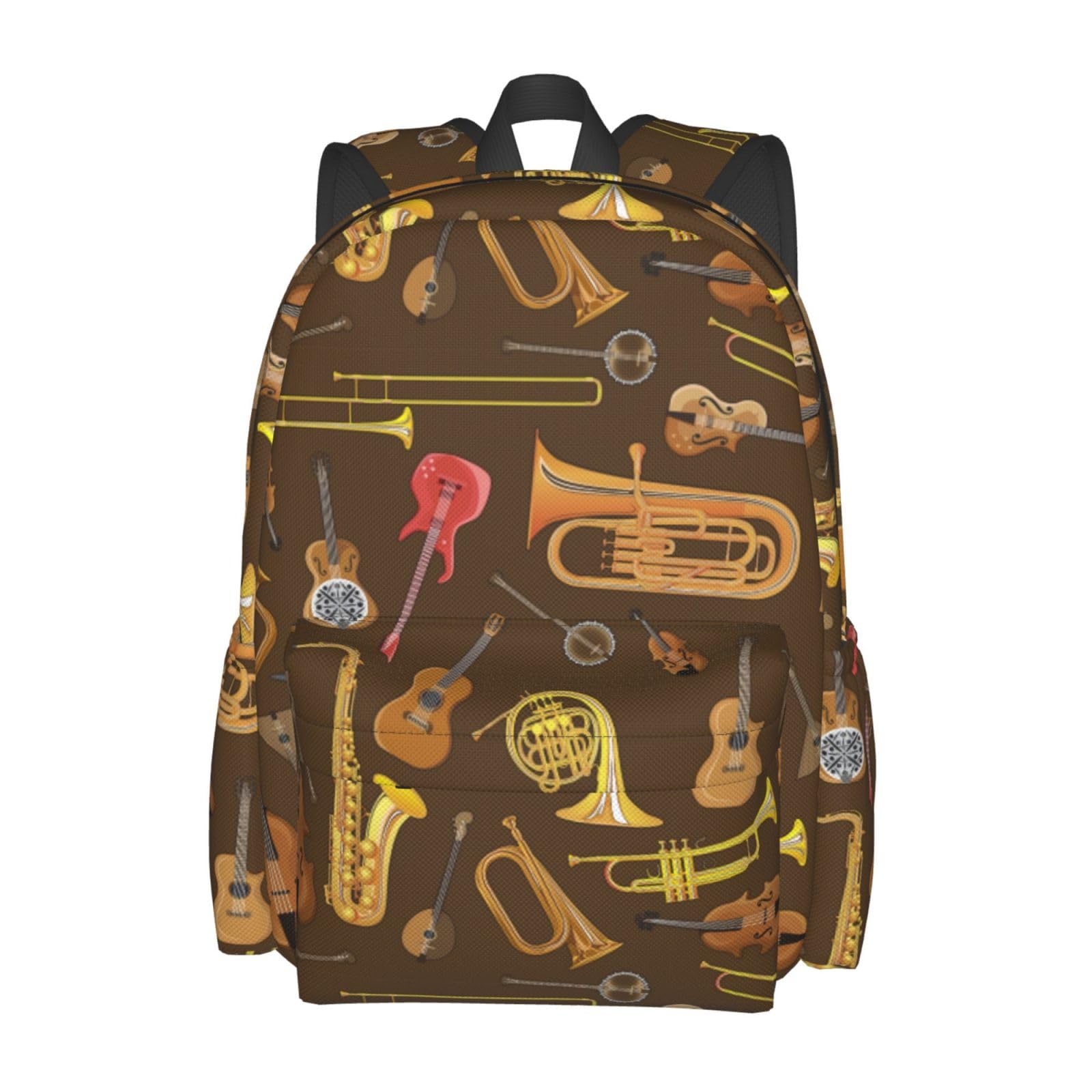 Rqzwdq Trumpet Musical Instrument Pattern Backpack Adjustable Casual Daypack Rucksack Travel Bags Bookbag For Women Men Adult 17 Inches
