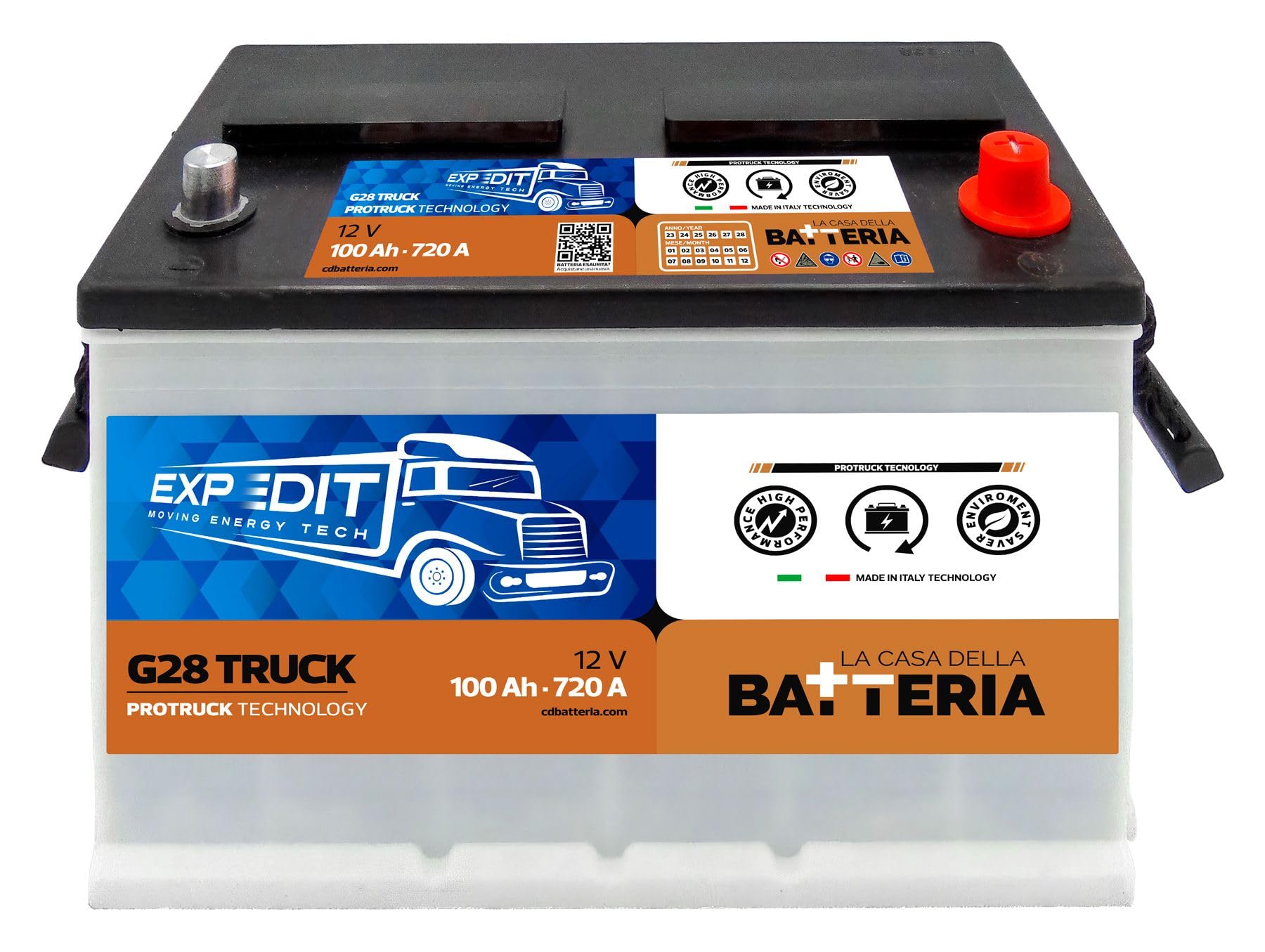 La Casa della Batteria Batteria Trattore e Camion Expedit Moving Energy Tech Batteria 12v 100Ah 100AH 720A G28 DX 33.3×17.5×21.5 Senza Manutenzione Pronta all'Uso Made in Italy