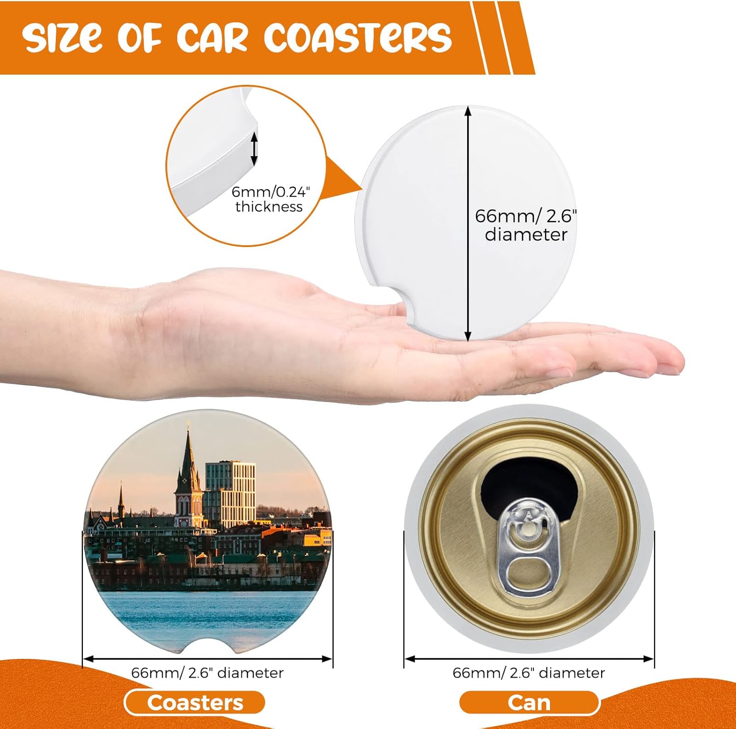 Frienda Ceramic Car Sublimation Blanks Cupholders Sandstone for Car Cup with Finger Notch for Easy Removal Ceramic Auto Cupholder Keep Vehicle from Cold Drink Sweat Stain Spill(100 Pieces)