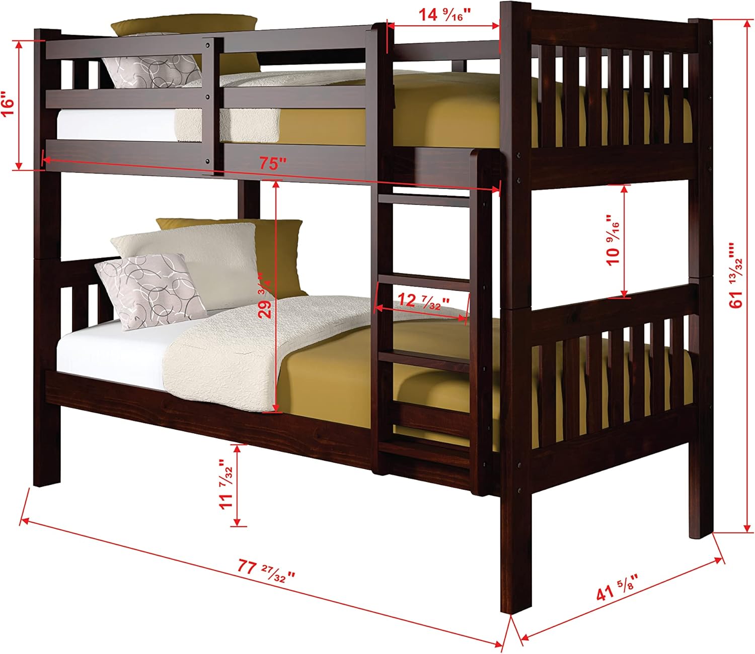 Donco Kids Austin Mission Twin Over Twin Cappuccino Bunkbed with Twin Trundle