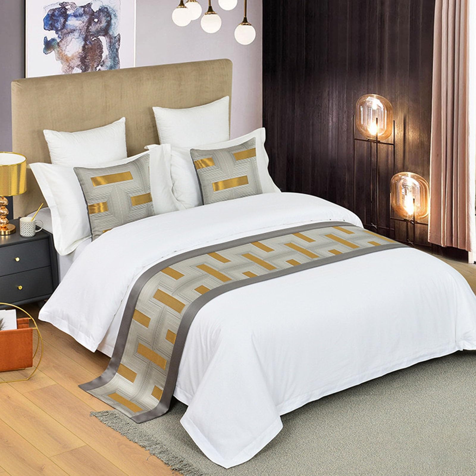 HIQACTLIF Bed Runners & Scarves Modern Polyester no Fadding Gold Bars Smooth Bedding Scarf Protection for Hotel Guesthouse Wedding Room