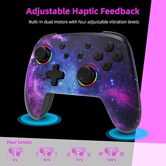 NexiGo Wireless Controller for Nintendo Switch/Switch Lite/OLED, Bluetooth, Vibration, Motion, Turbo and LED Light (Cosmic Nebula)