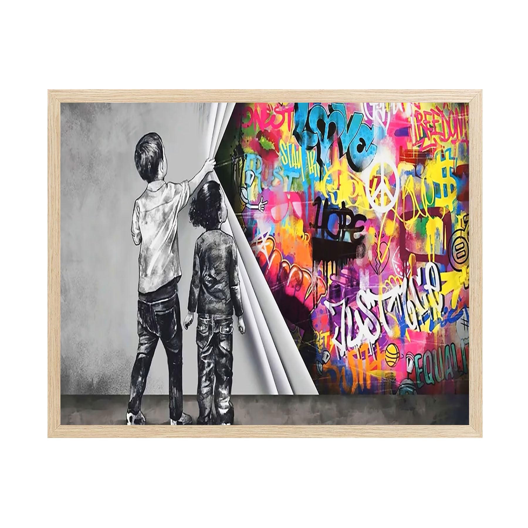 Amazon.com: Banksy Graffiti Wall Art Behind The Curtain Framed