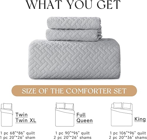 Miniatura 7 de HYLEORY Juego de edredón tamaño King  Colchas suaves y ligeras acolchadas de verano  Juego de ropa de cama reversible para todas las estaciones de 3