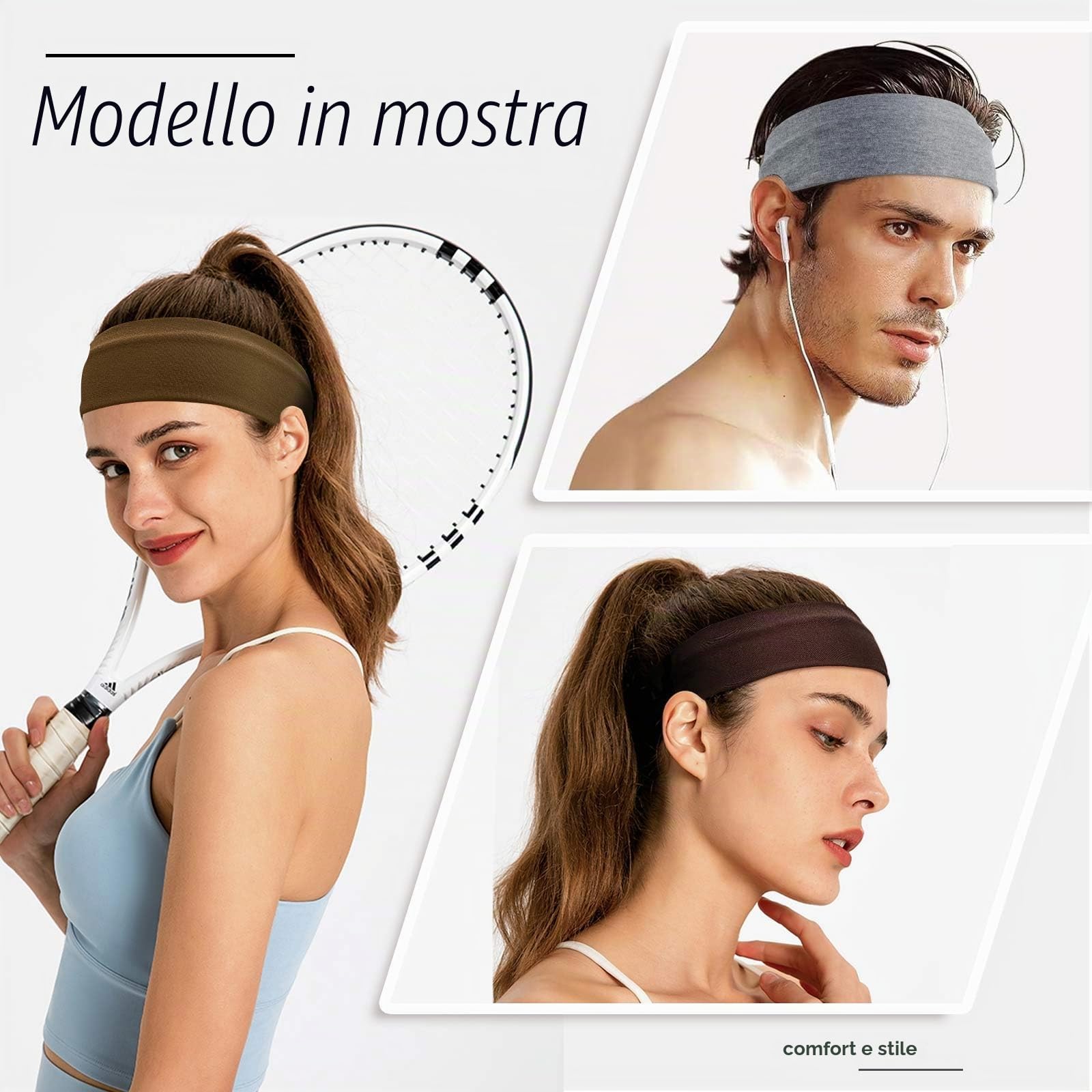 AWUMBUK Fascia Capelli Donna Uomo, 8 Pezzi Fasce Per Capelli Donna Elastica Fascia Per Capelli Antiscivolo Headband Sport Yoga Fitness Fascette Unisex Accessori Per Capelli