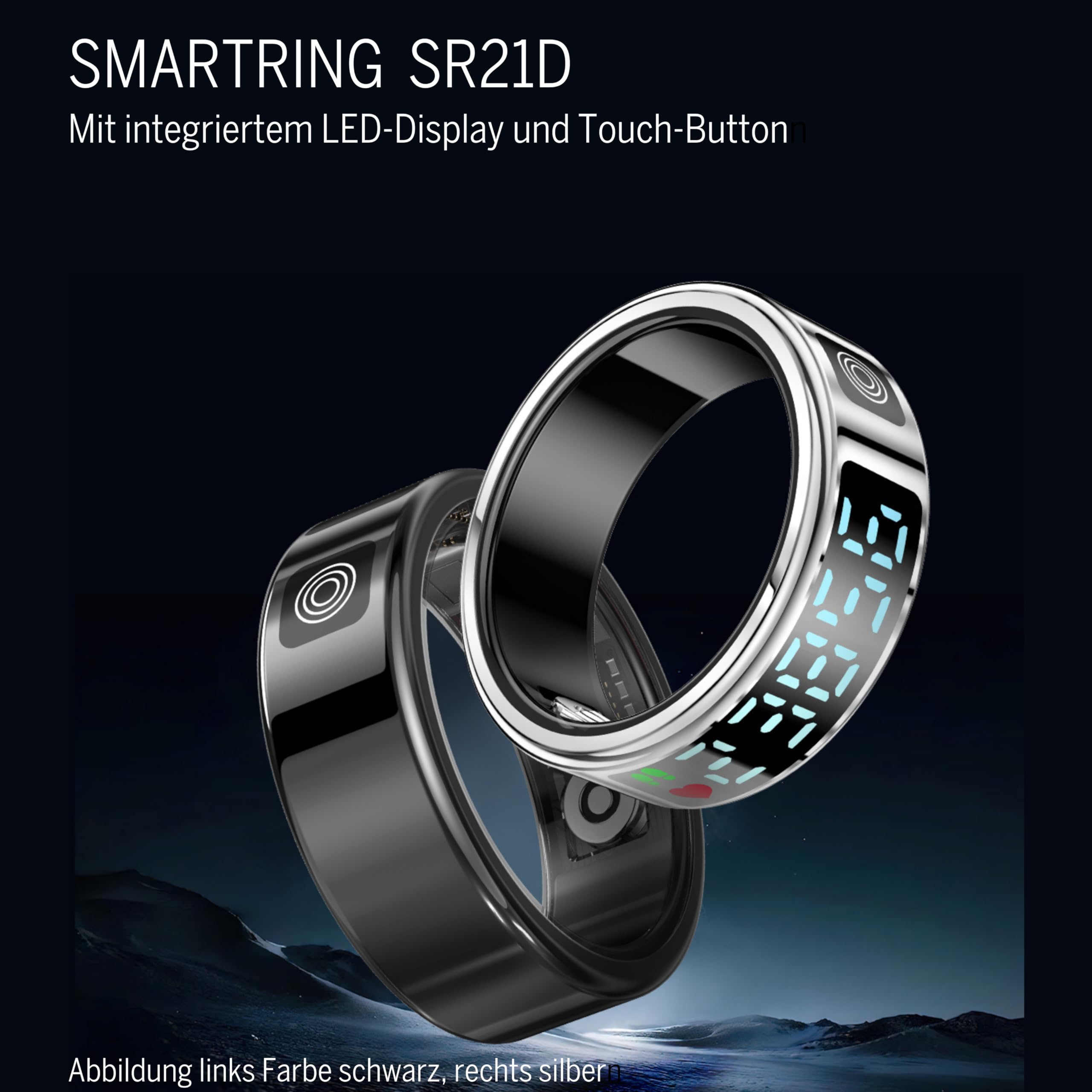 Beafon, Felixx SR21D Bague Intelligente avec écran LED, Bouton Tactile, Reconnaissance des gestes pour Applications, Argent, Taille 11 (64,6 mm), Suivi de Fitness, fréquence Cardiaque, Tissu Blush