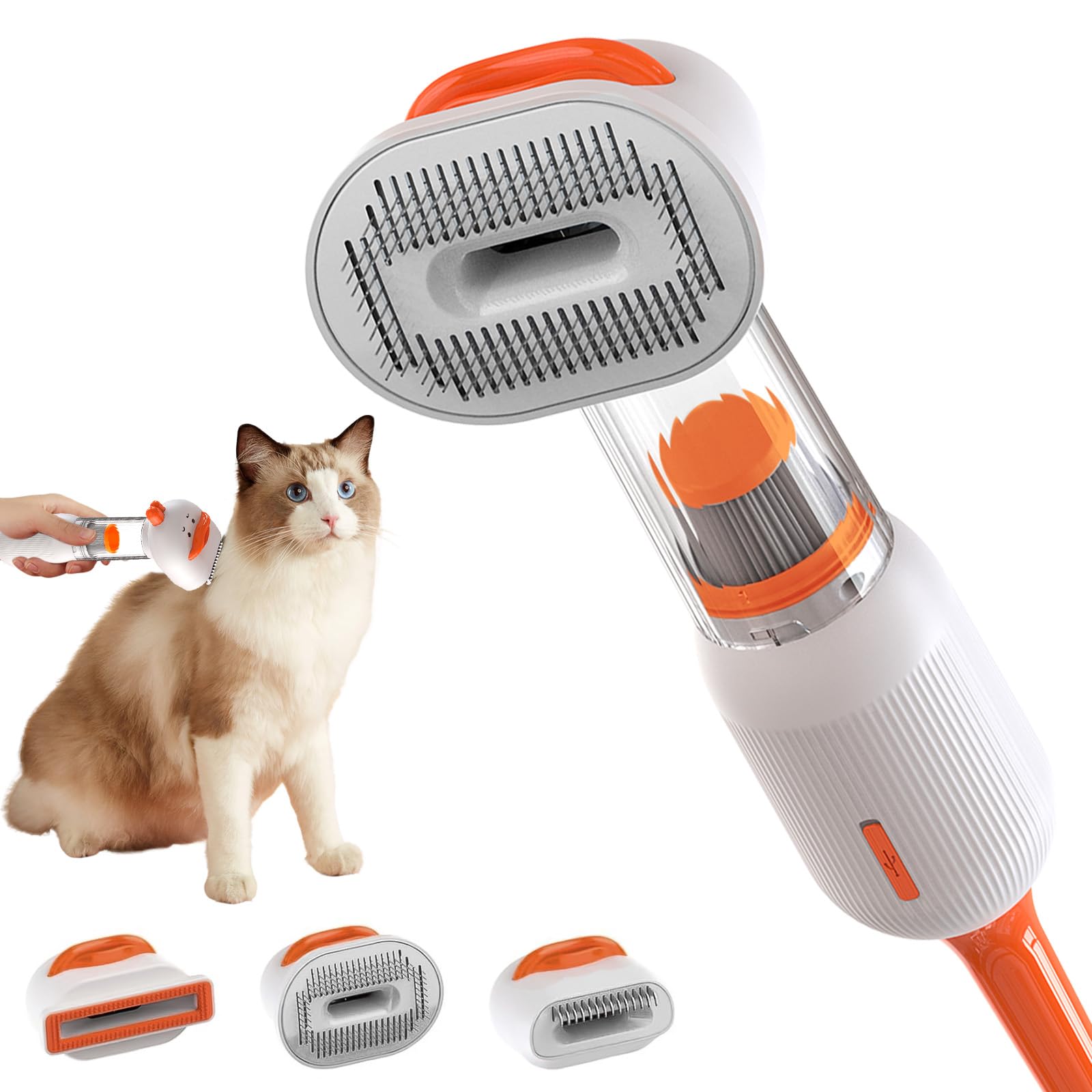 Kit aspirateur de toilettage pour chat avec brosse, tondeuse silencieuse et soin du pelage pour chats domestiques, aspirateur 4 en 1 pour chatons à poils longs ou courts