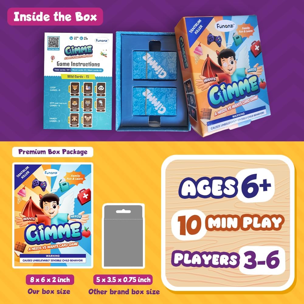 Gimme A Needs vs Wants Card Game, A Fun & Educational Family Game for Children, A Unique & Thoughtful Birthday Gift for Ages 5 and Above