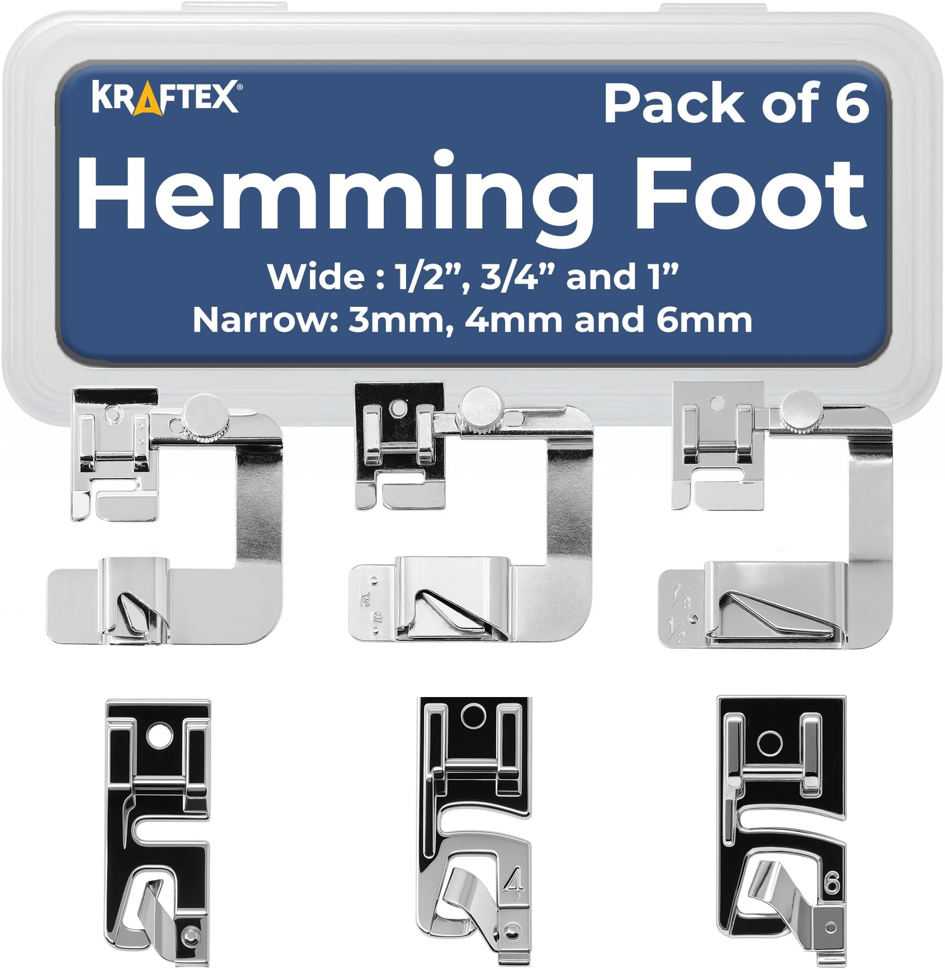 Rolled Hem Presser Foot [6 Sizes] Wide Rolled Hem Foot Set & Narrow Foot Hemmer Set For Brother, Singer & Janome Low Shank Sewing Machines. Hemming Pressure Feet With Distinctive Wide and Narrow Sizes