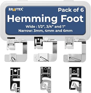 Rolled Hem Presser Foot [6 Sizes] Wide Rolled Hem Foot Set & Narrow Foot Hemmer Set For Brother, Singer & Janome Low Shank Sewing Machines. Hemming Pressure Feet With Distinctive Wide and Narrow Sizes