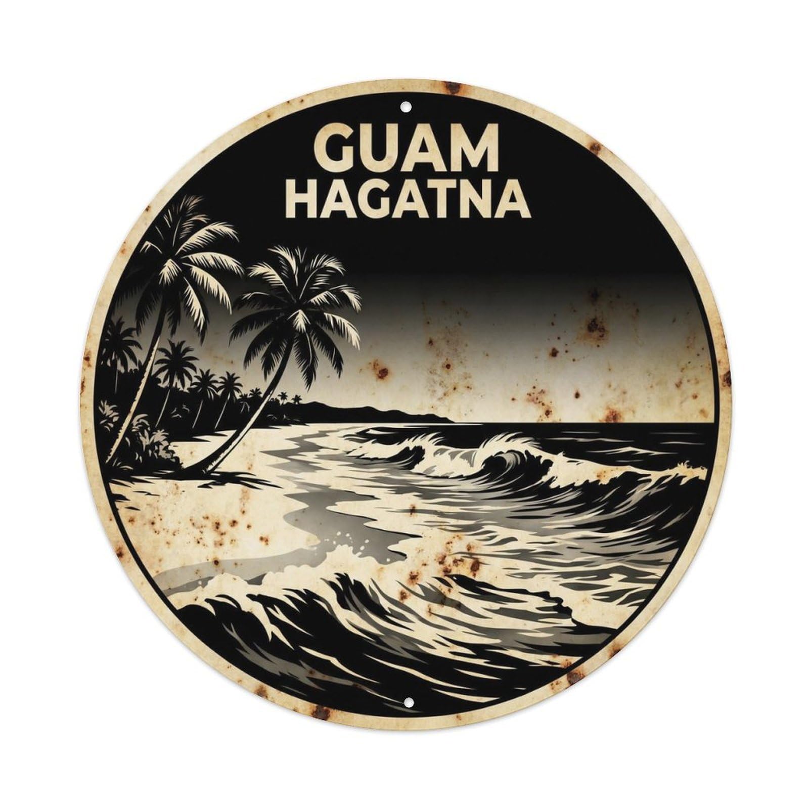 Guam Hagatna Coral Atoll Graphic Contrast Metal Tin Sign