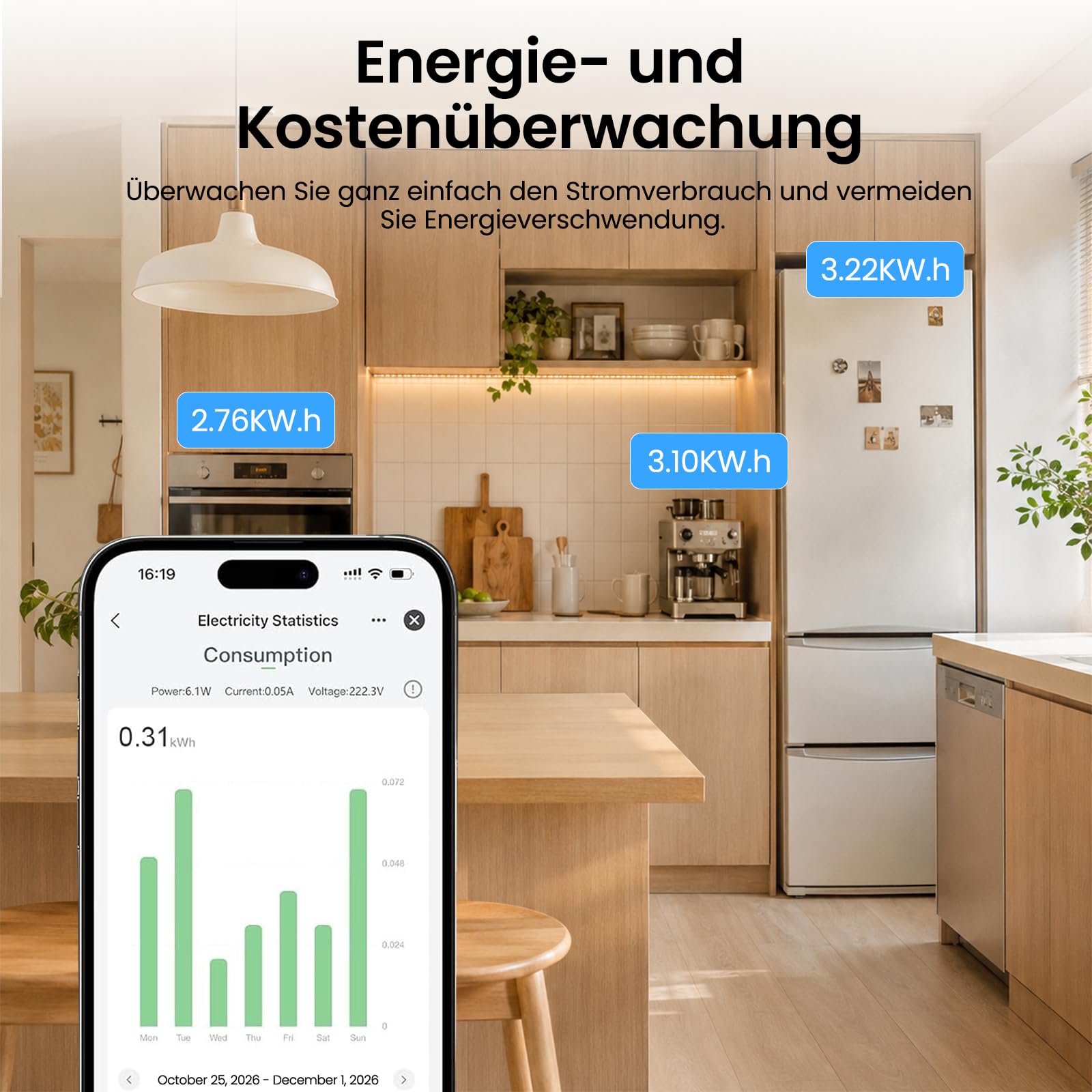 Enchufe inteligente ALAN 1 paquete, enchufe inteligente con monitoreo de energía, compatible con aplicación SmartLife y Tuya, funciona con Alexa y Google Home control de voz, temporizador y
