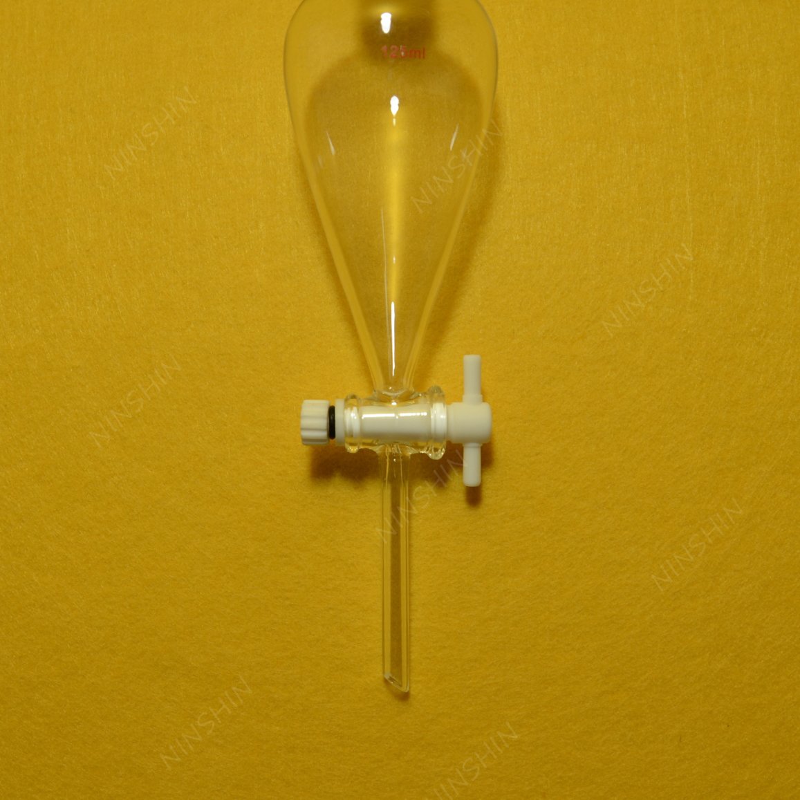 NANSHIN Glassware,125ml,24/4?0,Lab Pyriform Separatory Funnel,PTF?E Stopcock,W?ith The Cap,Drop Tube