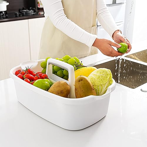 Miniatura 5 de Paquete de 2 organizadores de limpieza de plástico multiusos con asa, organizador de ducha, cesta de almacenamiento, contenedores portátiles para