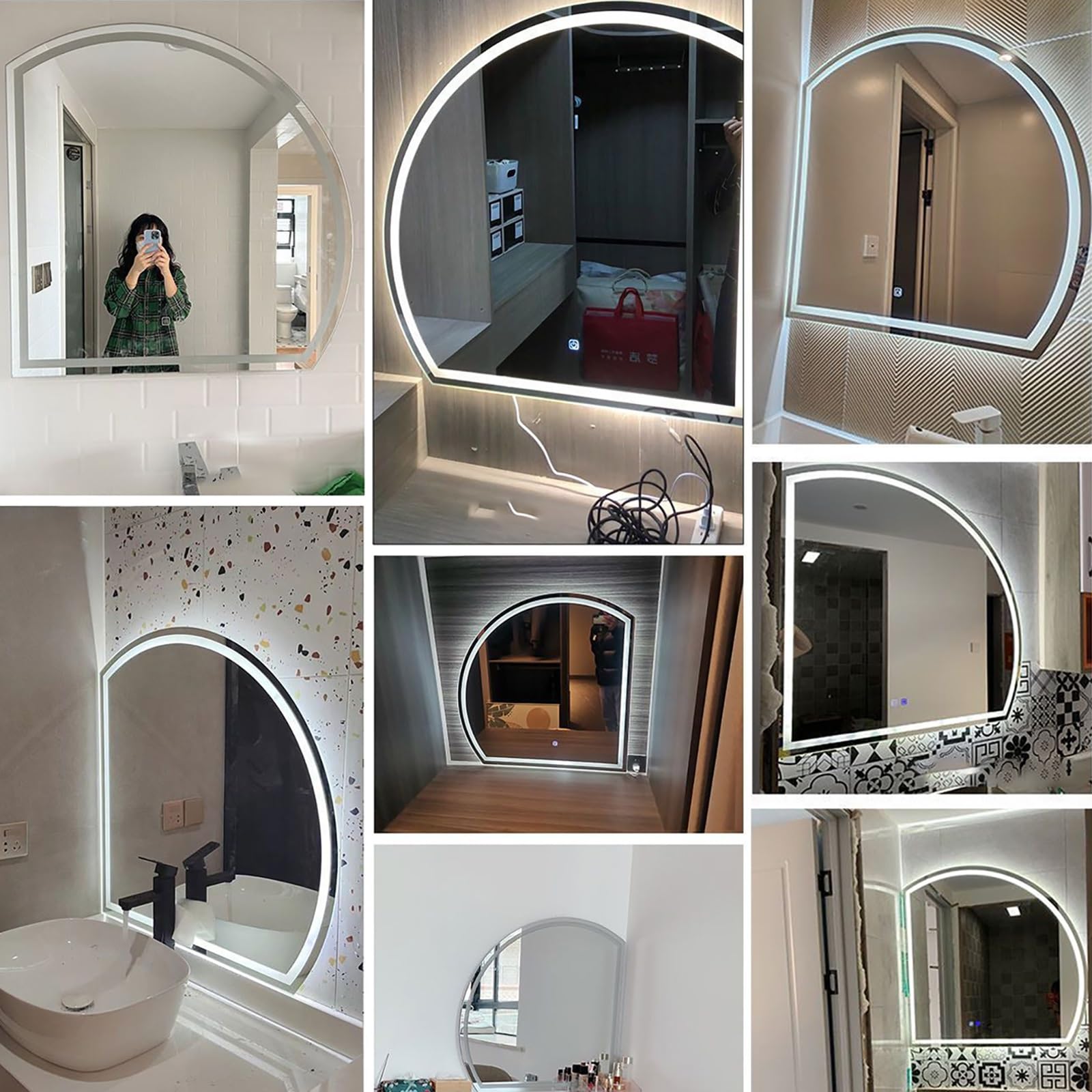 Specchio Da Bagno LED 3 Colori - Specchio Semicircolare Con Touch, 50-80cm, Antiappannante - Foto 5