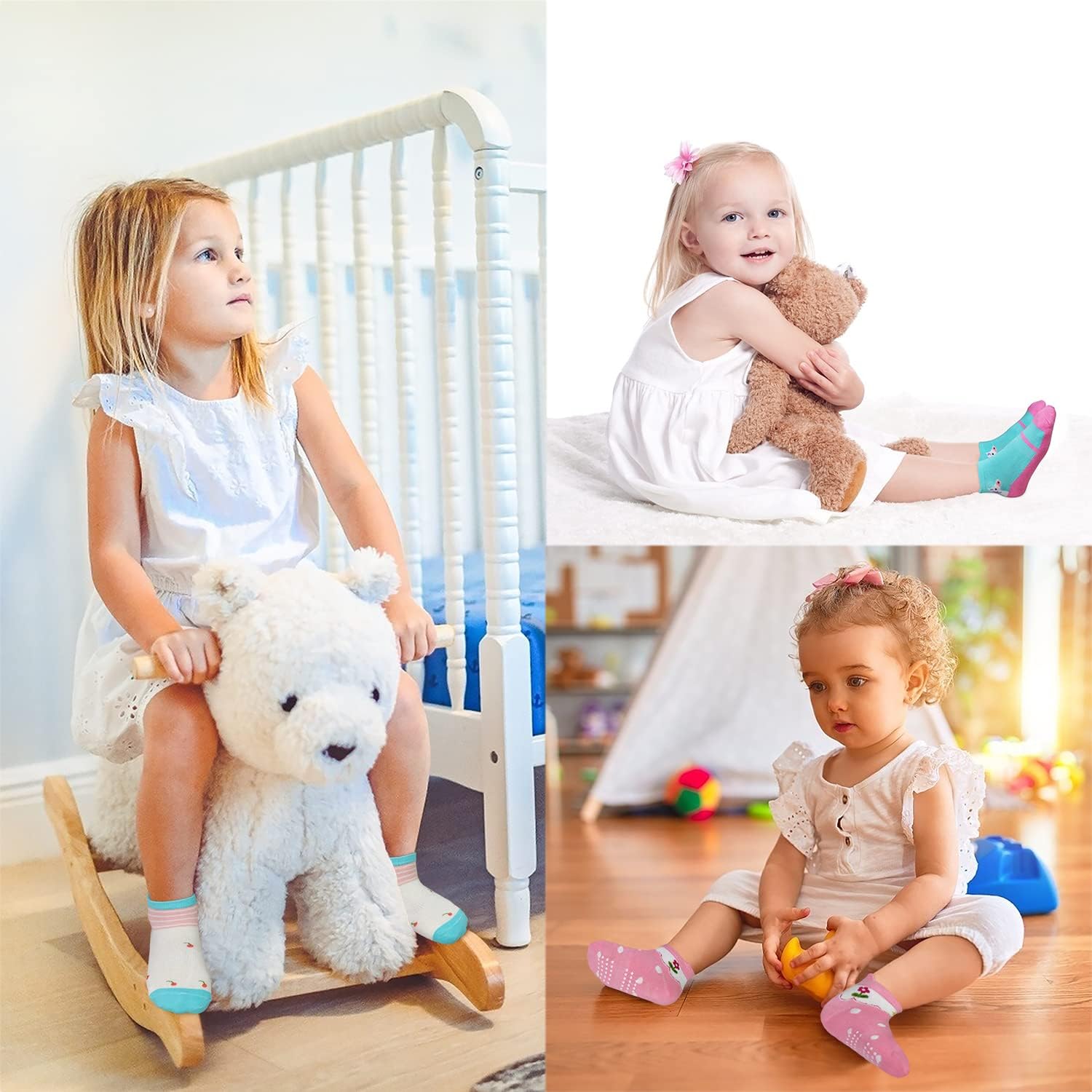 SkiBeaut Toddlers Kids Non Slip Socks Grips Sticky Slippery Crew Socks for 1-7 Years Old 12 Pairs Children Boys Girls Socks