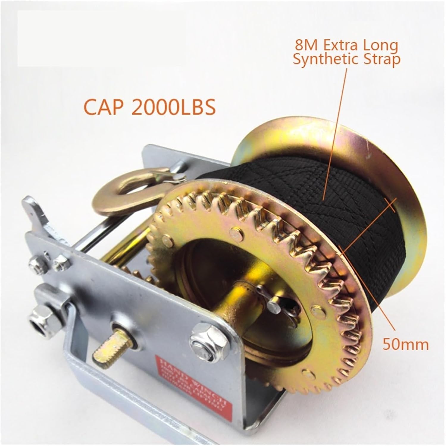Hand Winch, 2000LBS / 900KG 8M Extra Long Synthetic Strap, Hand Winch Webbing Car Boat Trailer for Trailer, Boat or ATV Towing