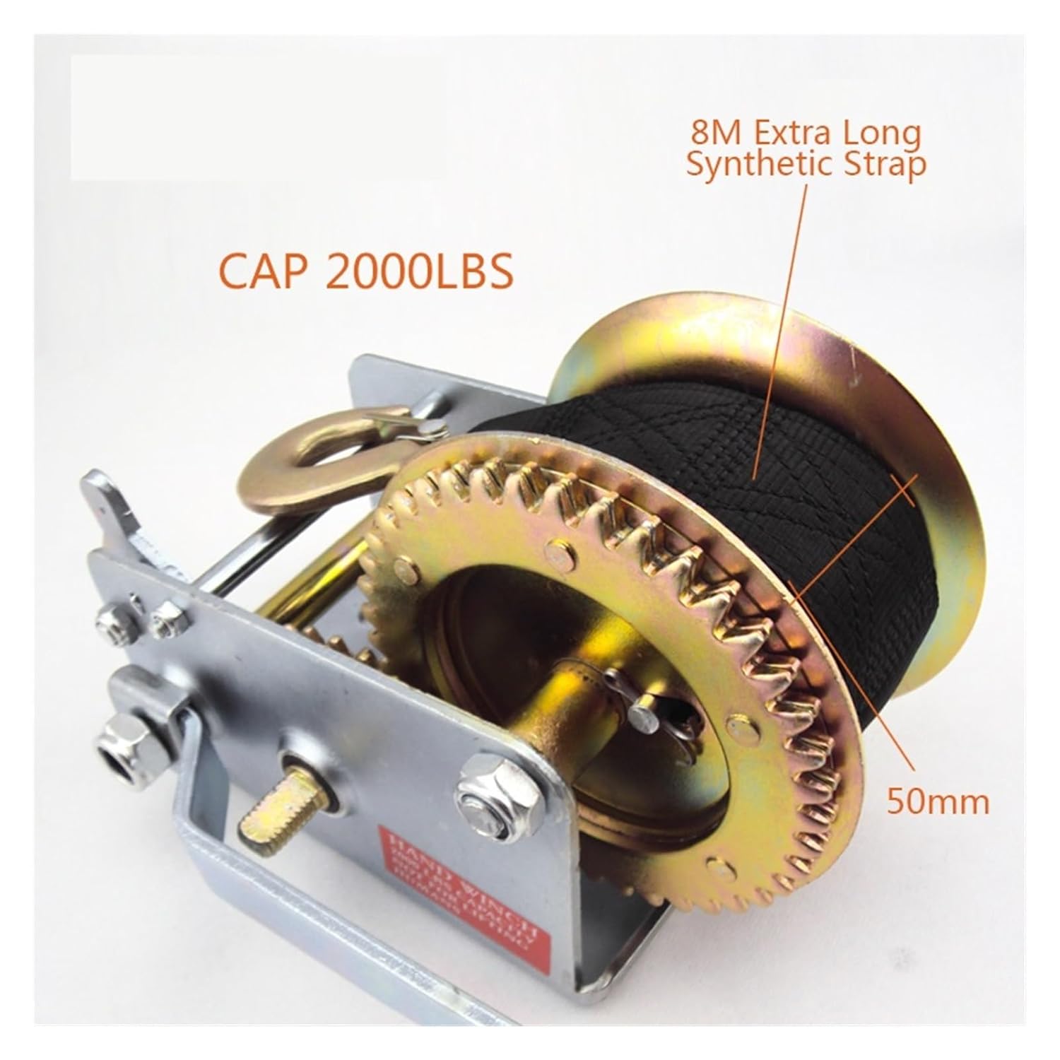 Chain Hoist， 2000LBS / 900KG 8M Extra Long Synthetic Strap, Hand Winch Webbing Car Boat Trailer Convenient & Portable