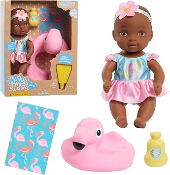 WaterBabies Doll Bathtime Fun Flamingo, Support a Partnership with charity water, Water Filled Baby Doll, by Just Play