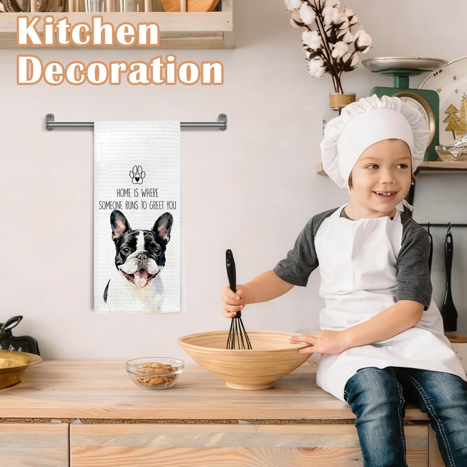 French Bulldog Kitchen Towels, Gifts for French Bulldog Lovers, Frenchie Gifts for Women Men Decorative Hand Tea & Dish Towels for Bathroom Kitchen, 16x24 Inch - Image 4