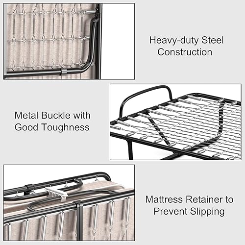 Miniatura 5 de HAPPYGRILL Cama enrollable, cama plegable con colchón de espuma viscoelástica de 5 pulgadas, marco de acero resistente, 4 ruedas universales, cama