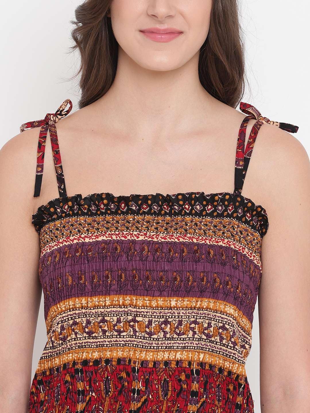 Bigdave Women's Rayon Printed Casual Summer Style Tie Shoulder Straps Free Size Tank Top (Multi8)