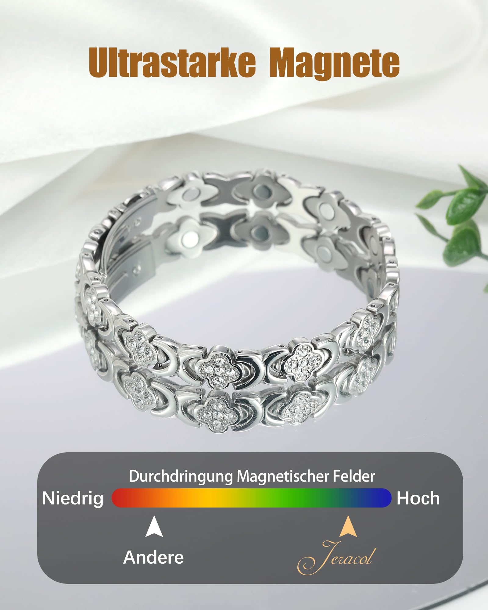 Jeracol Pulsera de cobre para mujer con imanes, pulsera magnética ajustable y anillos magnéticos 99,9% cobre puro, caja de regalo